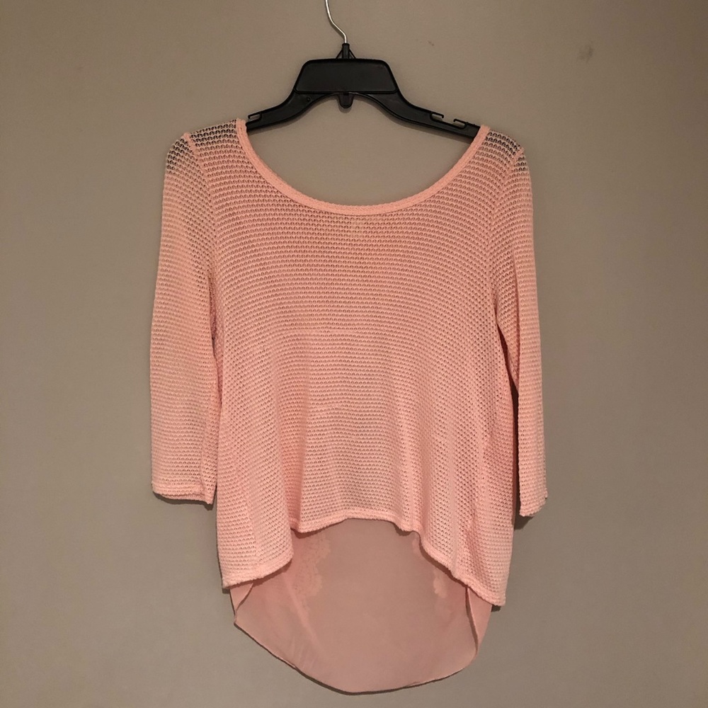 Blush Waffle Knit Top 3/4 Sleeves Open Back